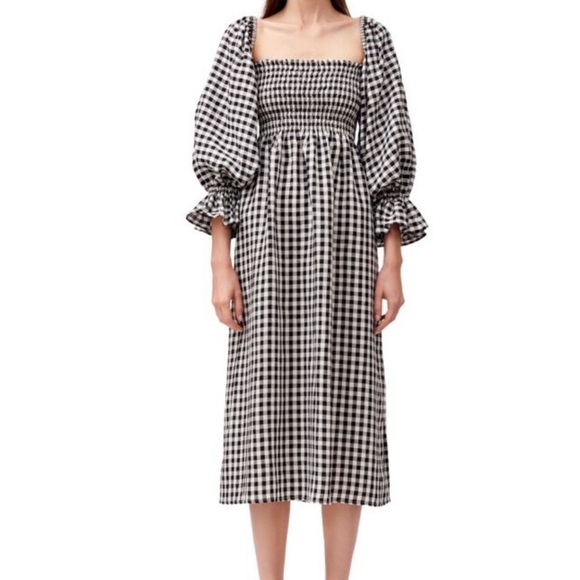 SLEEPER Atlanta Gingham Black & White Linen Midi Dress SIZE XL - Picture 1 of 8